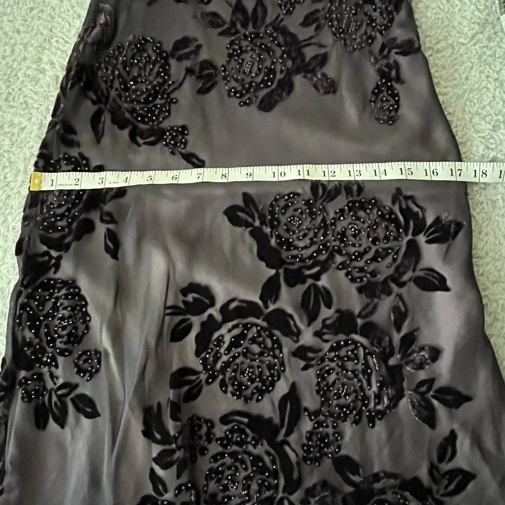 Vintage Sz 6 Silk Slip Dress Beaded Velvet Burnout Fairy Goth Witchy Stretchy - Picture 9 of 12